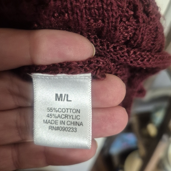 LA Hearts Burgundy Open-Knit Boho Sweater - Picture 3 of 4